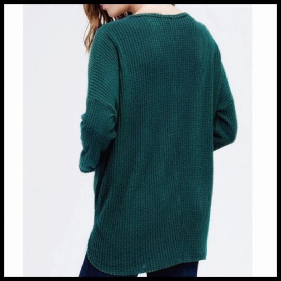 Last One! Tie Front Waffle Knit Top, Green, NIP - Picture 6 of 8